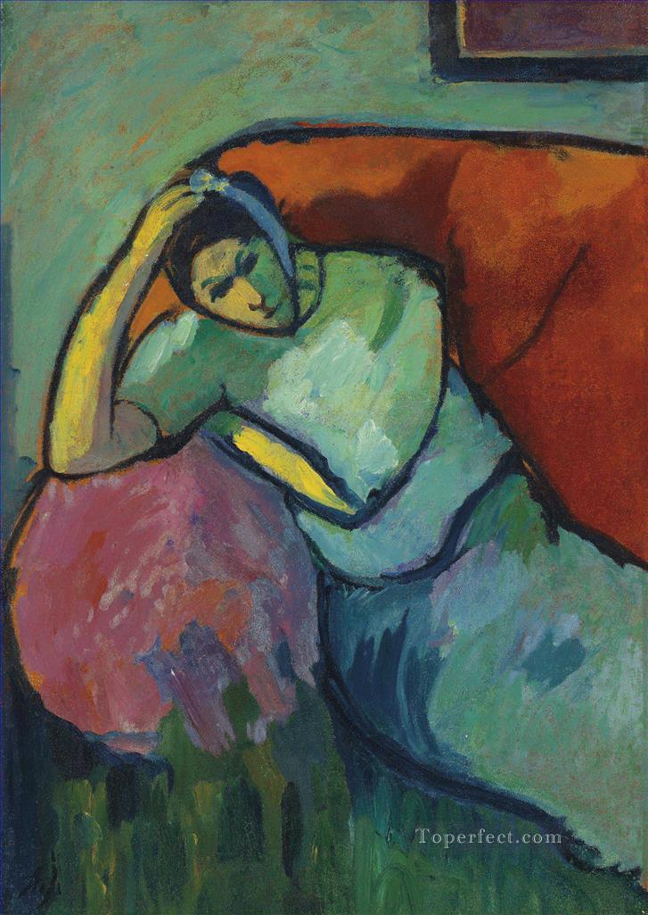 Sitting woman Alexej von Jawlensky Expressionism Oil Paintings